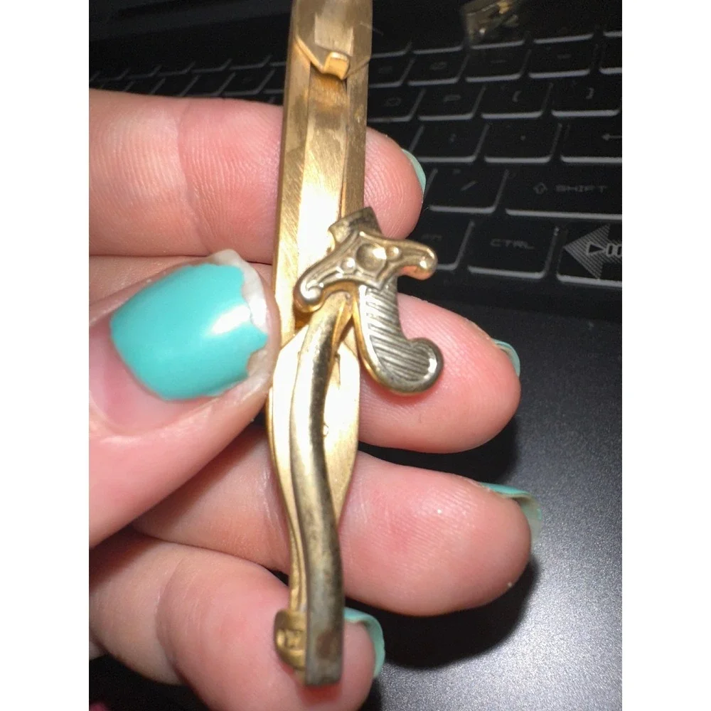 Vintage Anson Scimitar Sword Tie Bar Gold Silver Tone Pirate Novelty Accessory
